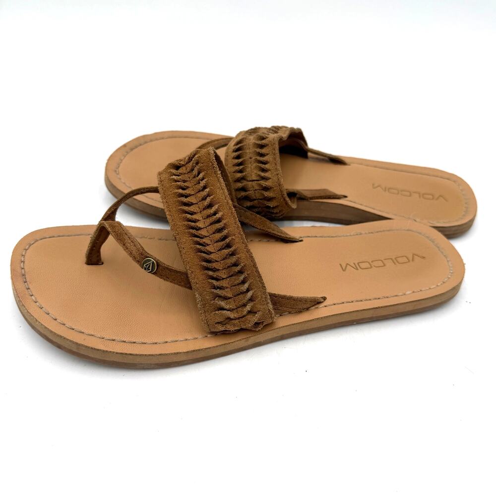 Volcom Women's Brown Leather Braided Thong Sandals Size 7 - Picture 4 of 6
